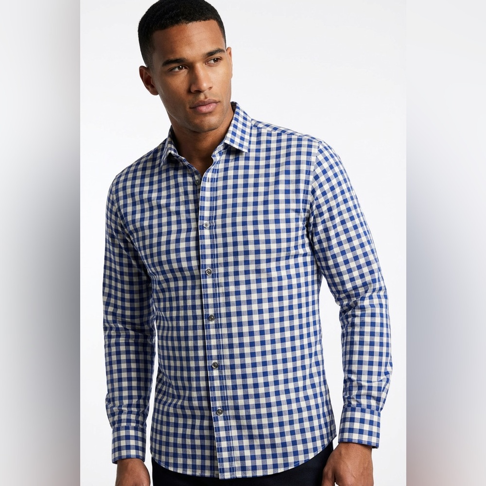 Blue and White Checkered Men's Shirt